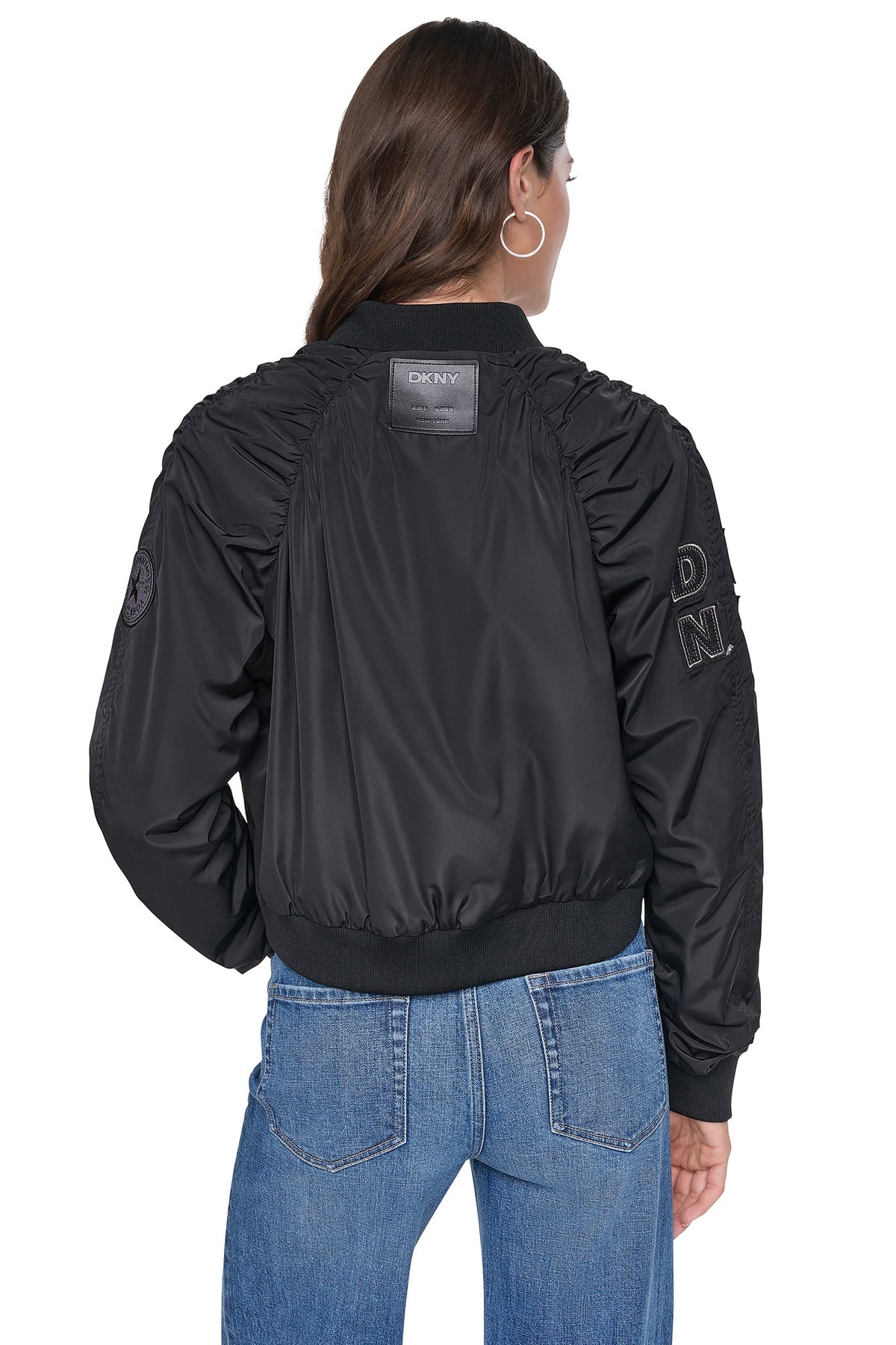 DKNY PINS & PATCHES RUCHED JACKET