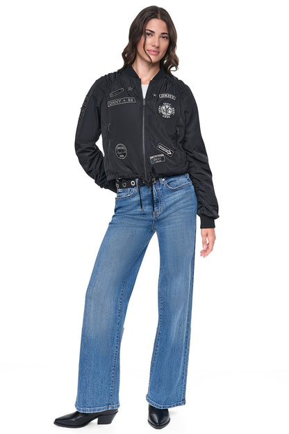 DKNY PINS & PATCHES RUCHED JACKET