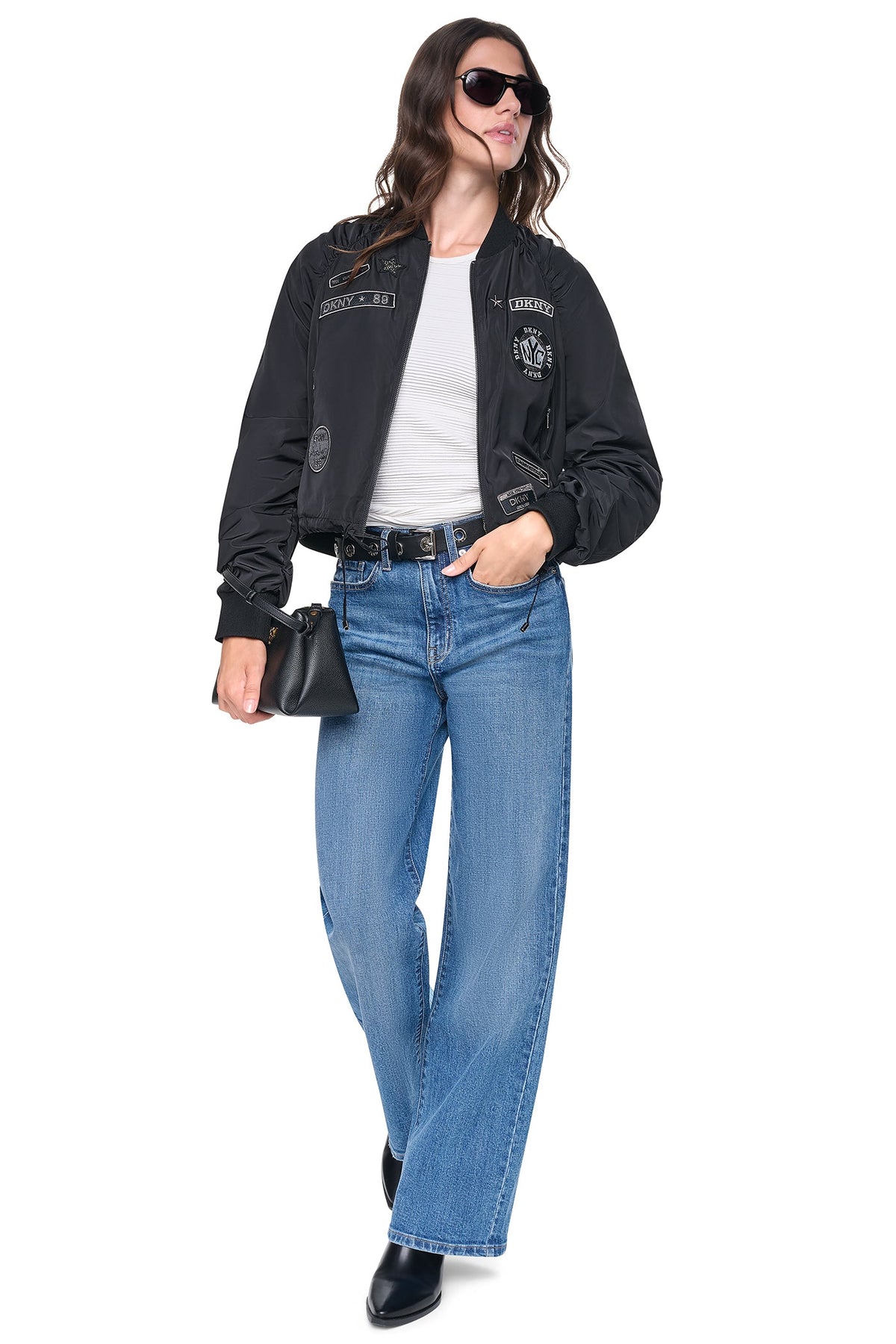 DKNY PINS & PATCHES RUCHED JACKET