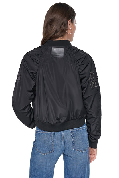 DKNY PINS & PATCHES RUCHED JACKET