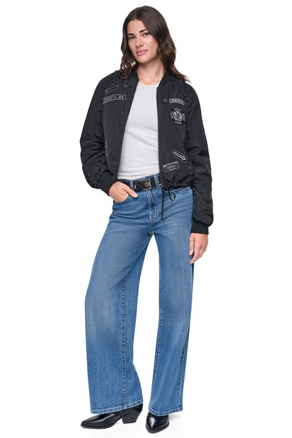 DKNY PINS & PATCHES RUCHED JACKET