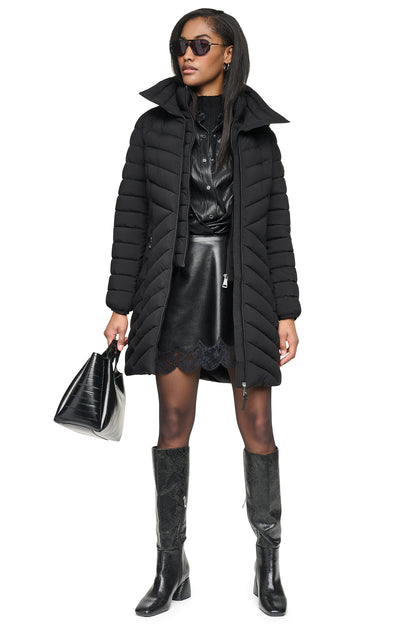 DKNY HOODED STAND COLLAR PUFFER