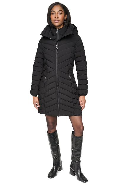DKNY HOODED STAND COLLAR PUFFER