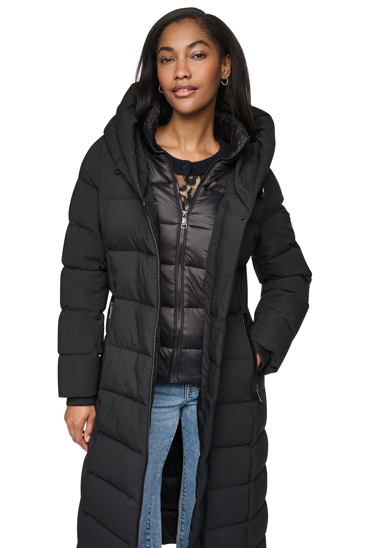 DKNY LONG HOODED PUFFER COAT