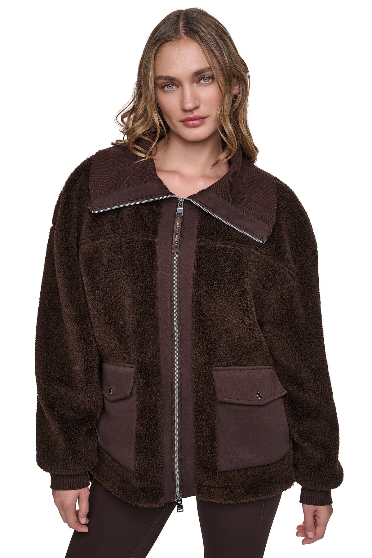 DKNY FUNNEL NECK SHERPA JACKET