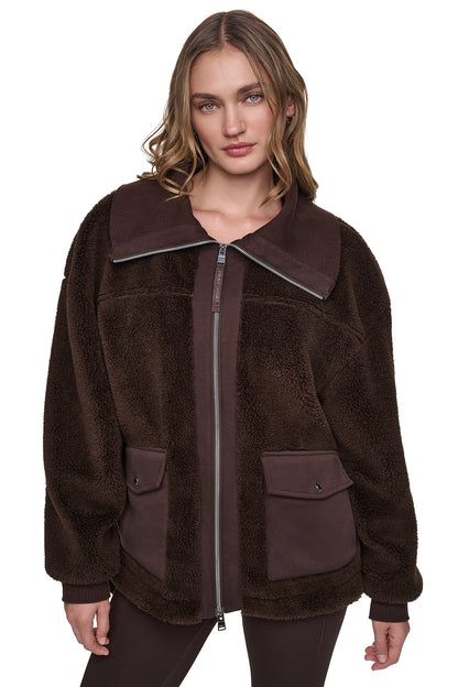DKNY FUNNEL NECK SHERPA JACKET