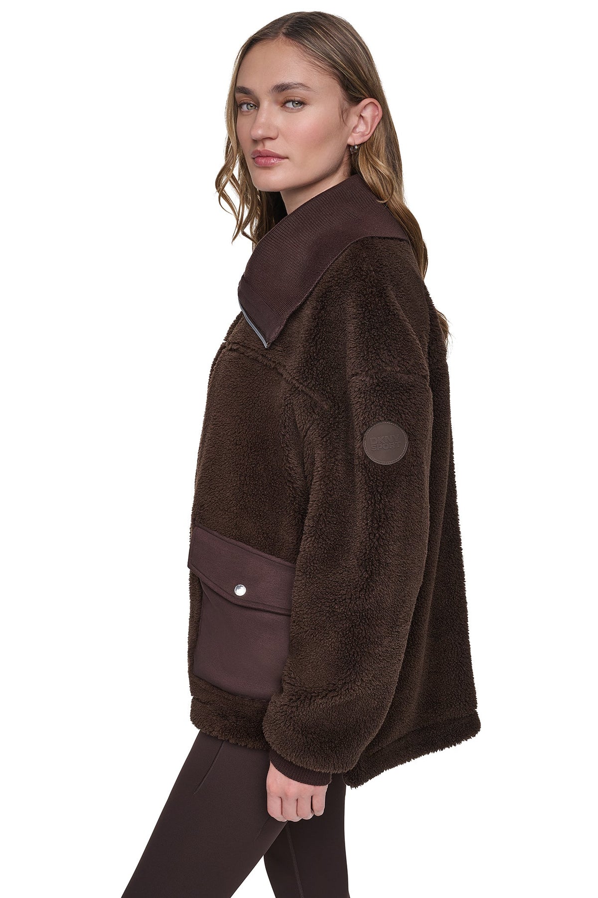 DKNY FUNNEL NECK SHERPA JACKET