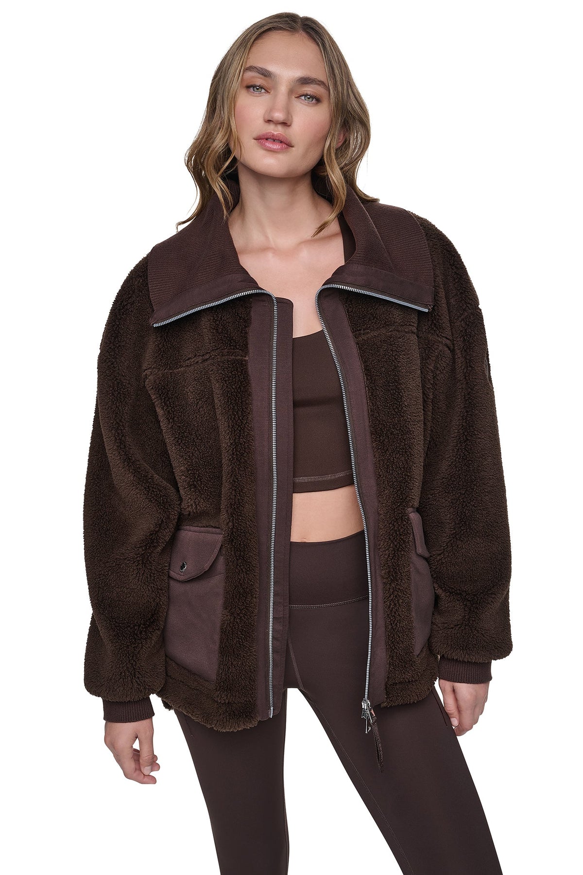 DKNY FUNNEL NECK SHERPA JACKET