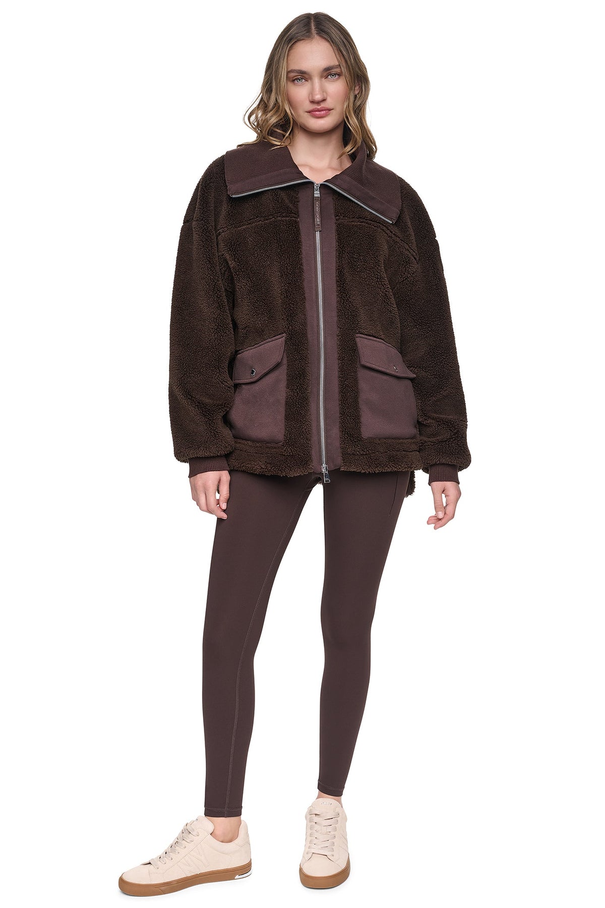 DKNY FUNNEL NECK SHERPA JACKET