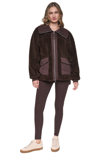 DKNY FUNNEL NECK SHERPA JACKET