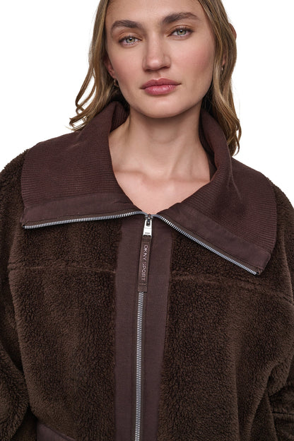 DKNY FUNNEL NECK SHERPA JACKET