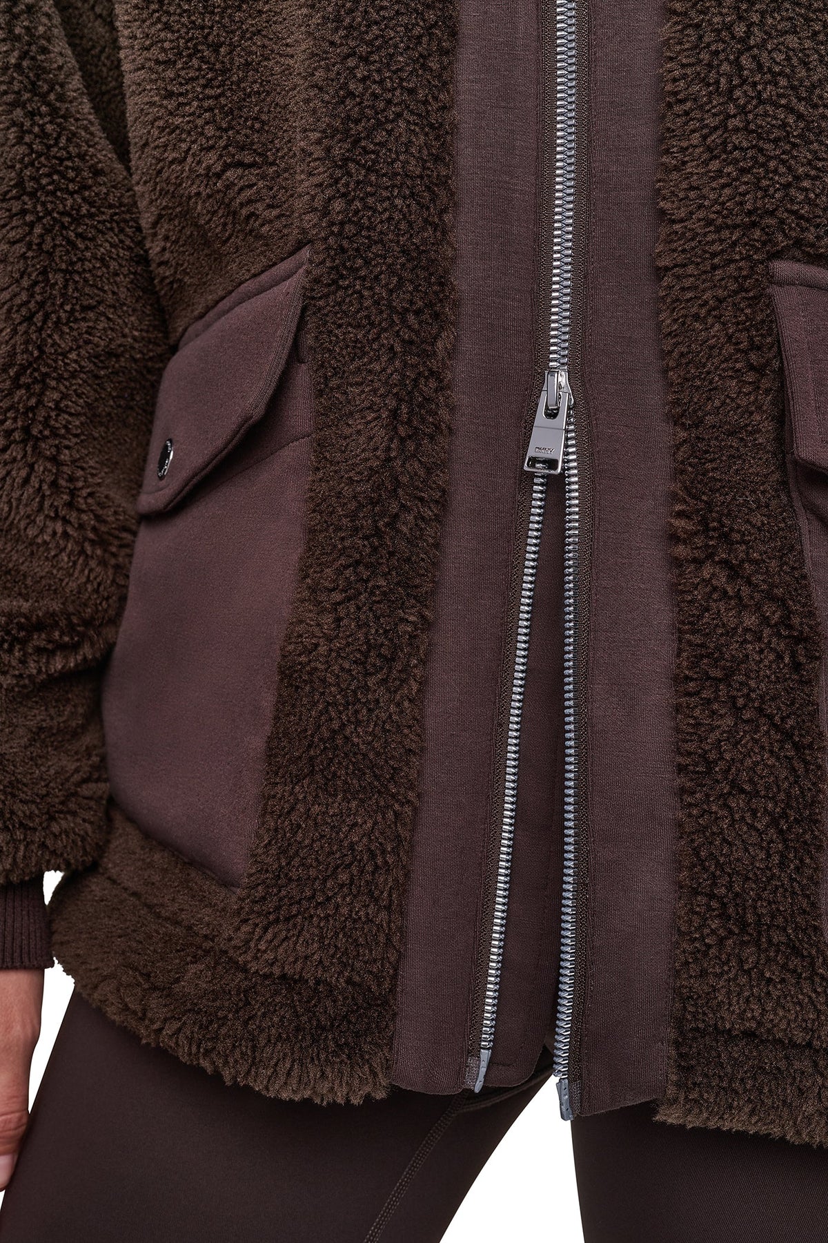 DKNY FUNNEL NECK SHERPA JACKET