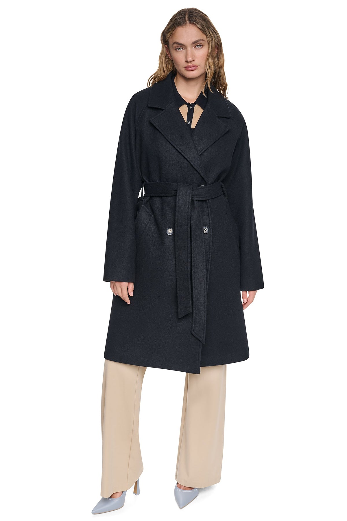 DKNY DOUBLE BREASTED WRAP COAT