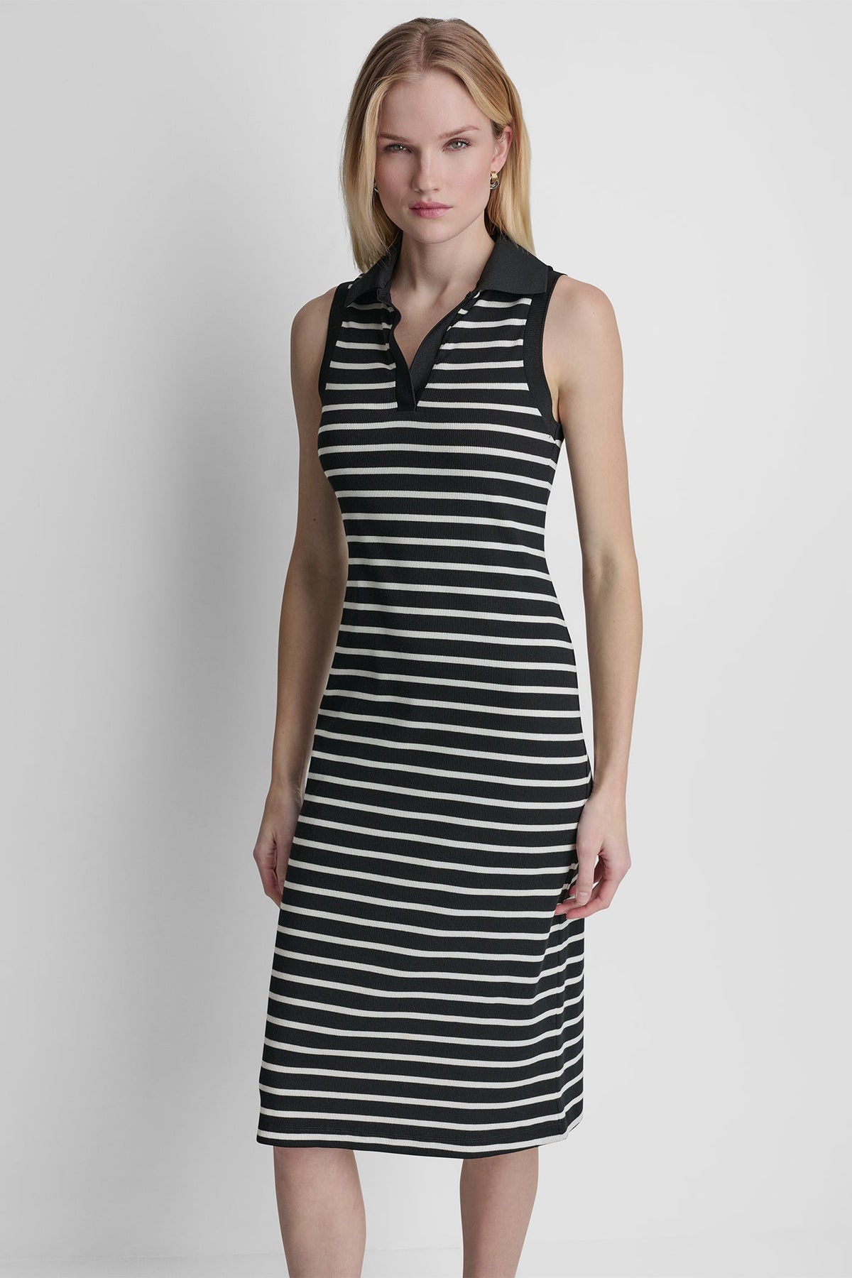 DKNY COTTON-BLEND SLEEVELESS MIDI SHIFT DRESS