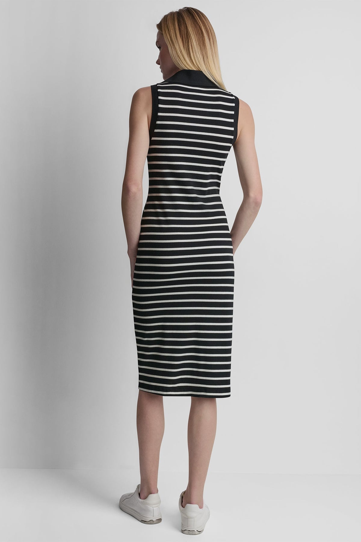 DKNY COTTON-BLEND SLEEVELESS MIDI SHIFT DRESS