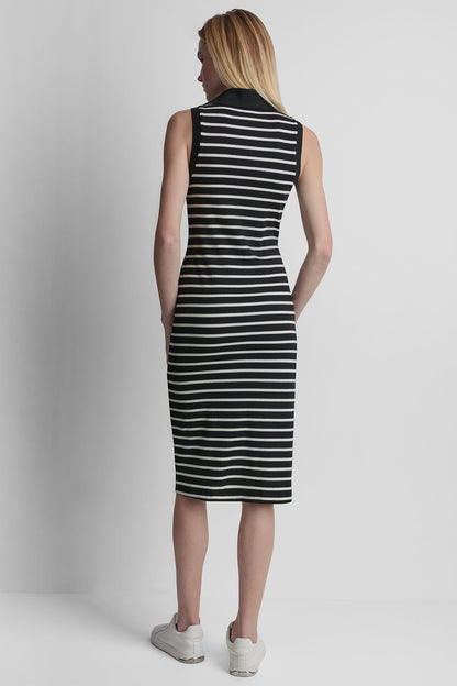 DKNY COTTON-BLEND SLEEVELESS MIDI SHIFT DRESS