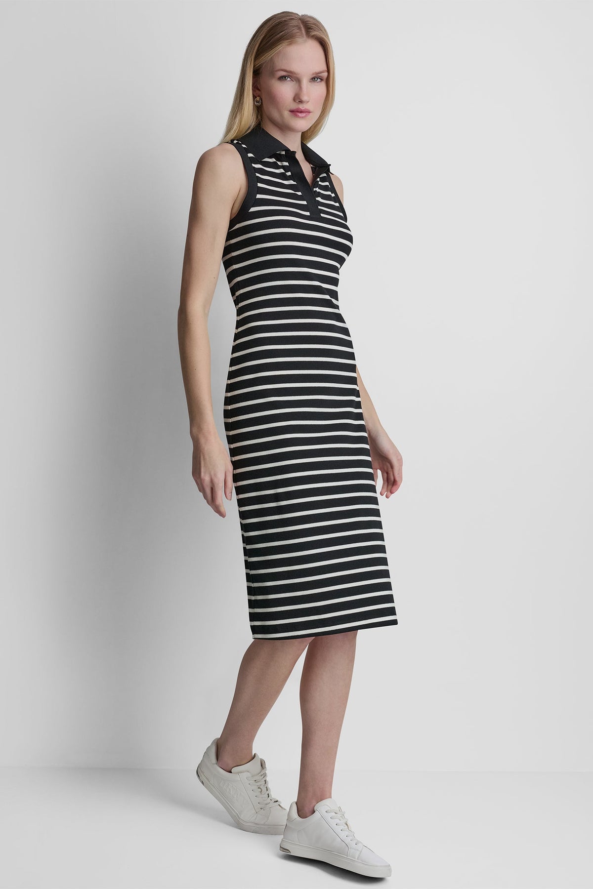 DKNY COTTON-BLEND SLEEVELESS MIDI SHIFT DRESS