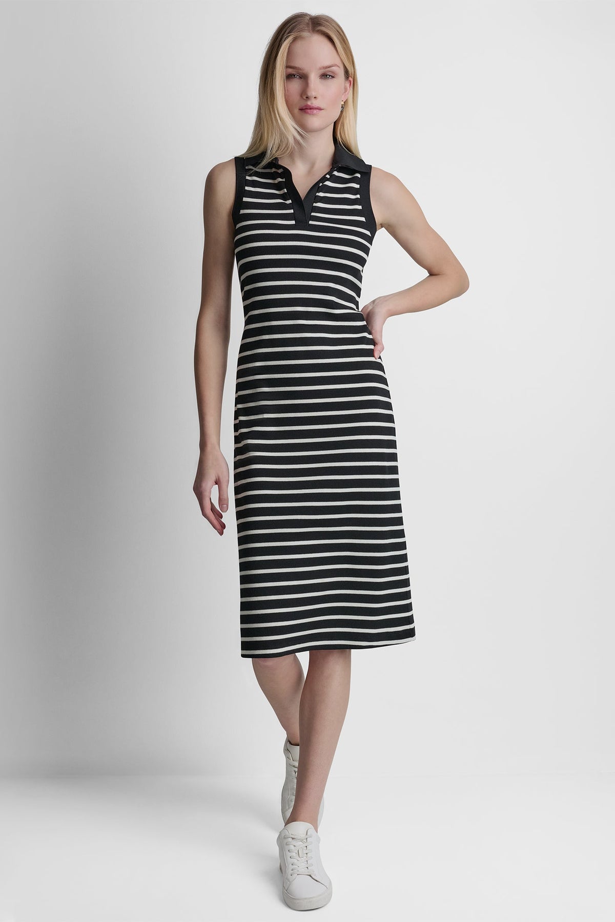 DKNY COTTON-BLEND SLEEVELESS MIDI SHIFT DRESS