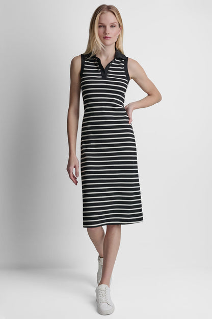 DKNY COTTON-BLEND SLEEVELESS MIDI SHIFT DRESS