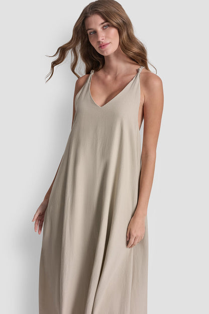 DKNY LINEN-BLEND TIE BACK MAXI DRESS