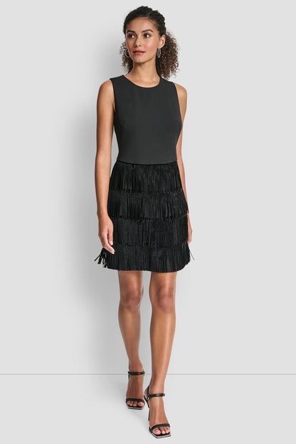 DKNY SLEEVELESS SHIFT DRESS WITH TIERED SKIRT