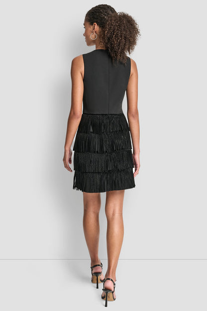 DKNY SLEEVELESS SHIFT DRESS WITH TIERED SKIRT