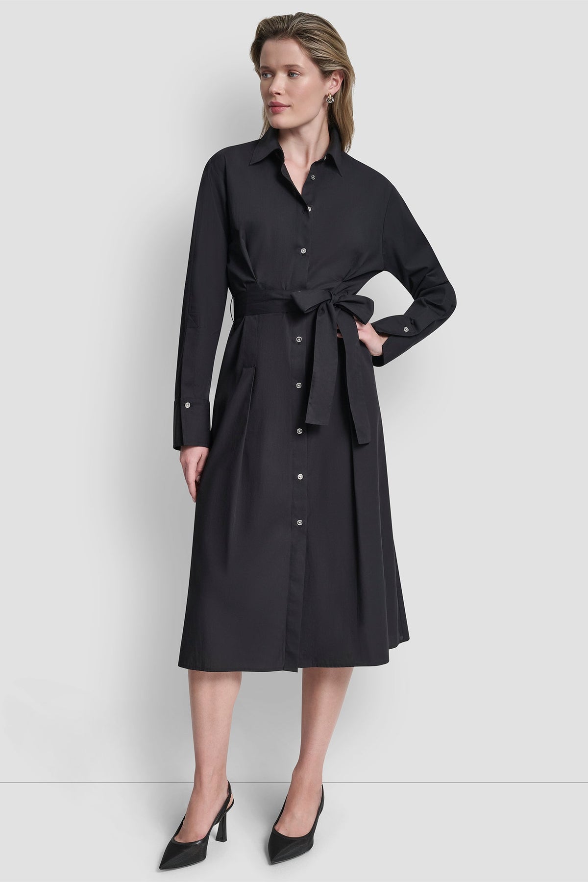 DKNY BUTTON DOWN MIDI SHIRT DRESS