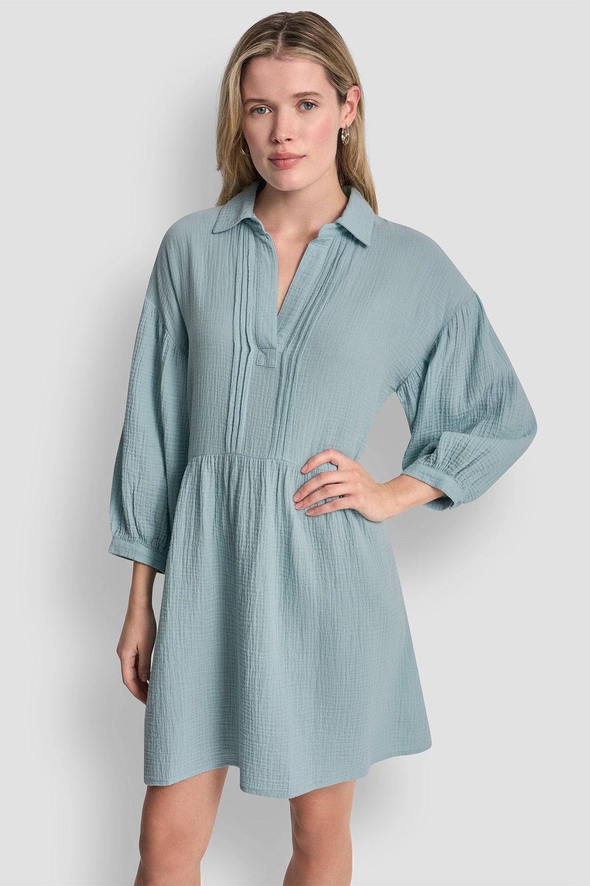 DKNY GAUZE V-NECK DRESS