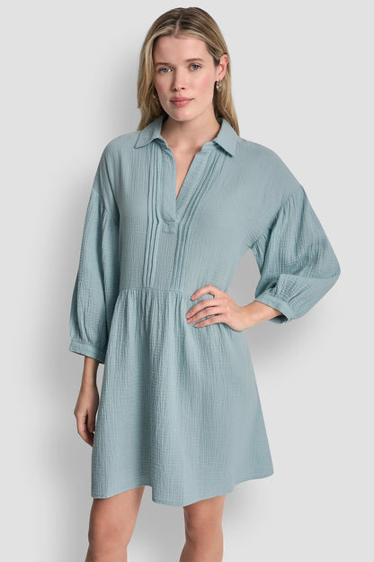 DKNY GAUZE V-NECK DRESS