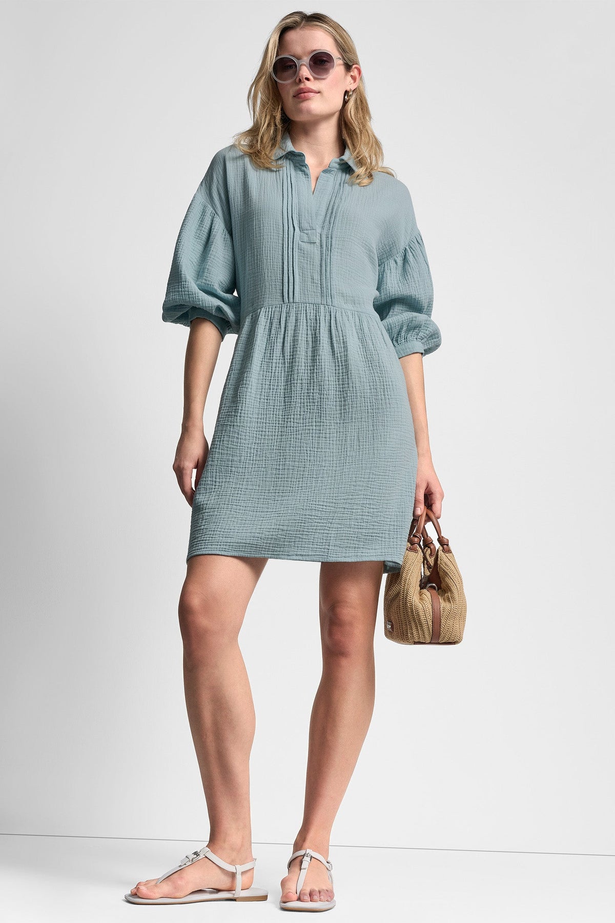 DKNY GAUZE V-NECK DRESS