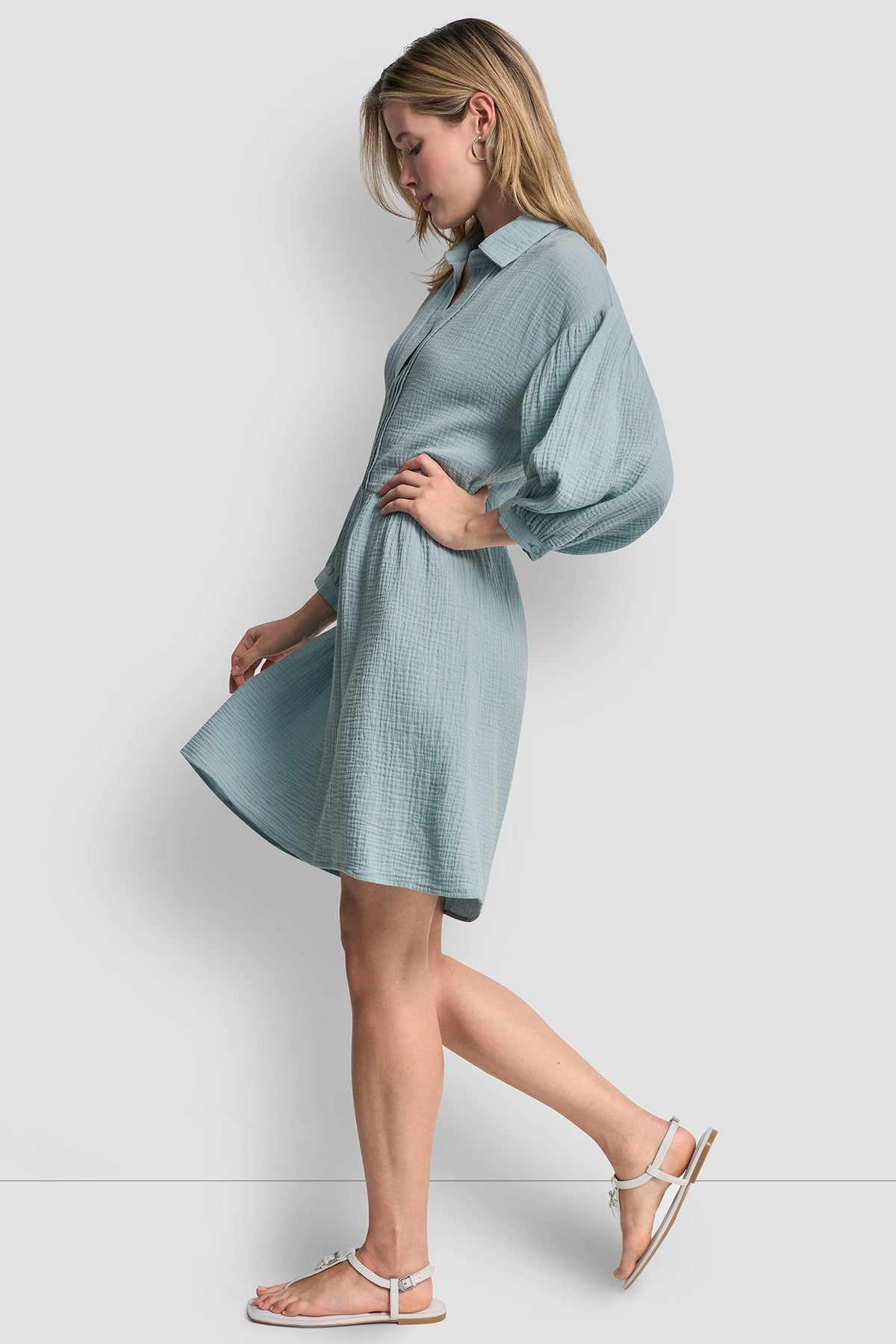 DKNY GAUZE V-NECK DRESS