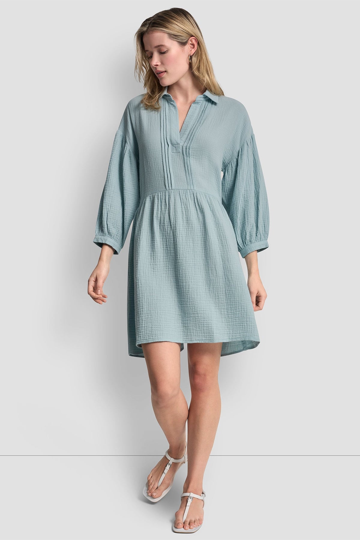 DKNY GAUZE V-NECK DRESS