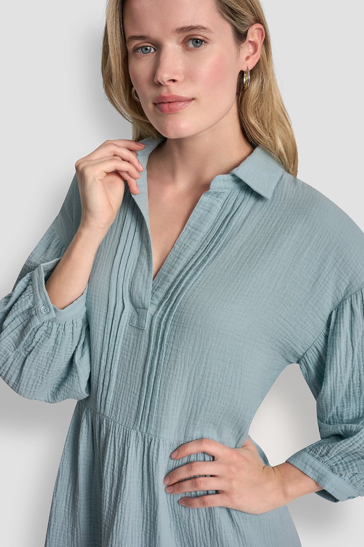 DKNY GAUZE V-NECK DRESS