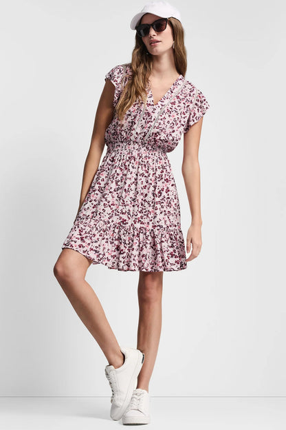 DKNY SMOCKED WAIST V-NECK DRESS
