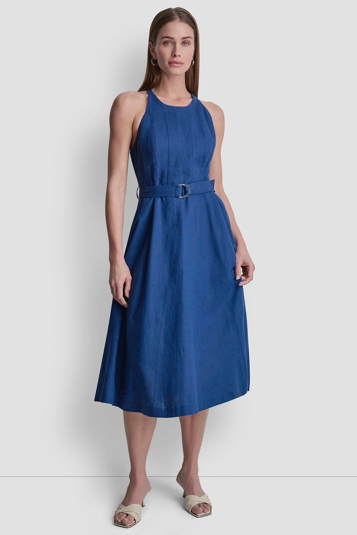 DKNY LINEN-BLEND SLEEVELESS MIDI DRESS