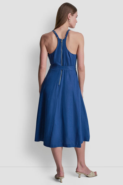 DKNY LINEN-BLEND SLEEVELESS MIDI DRESS