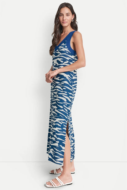 DKNY LINEN SLEEVELESS COLOR-BLOCK MIDI DRESS