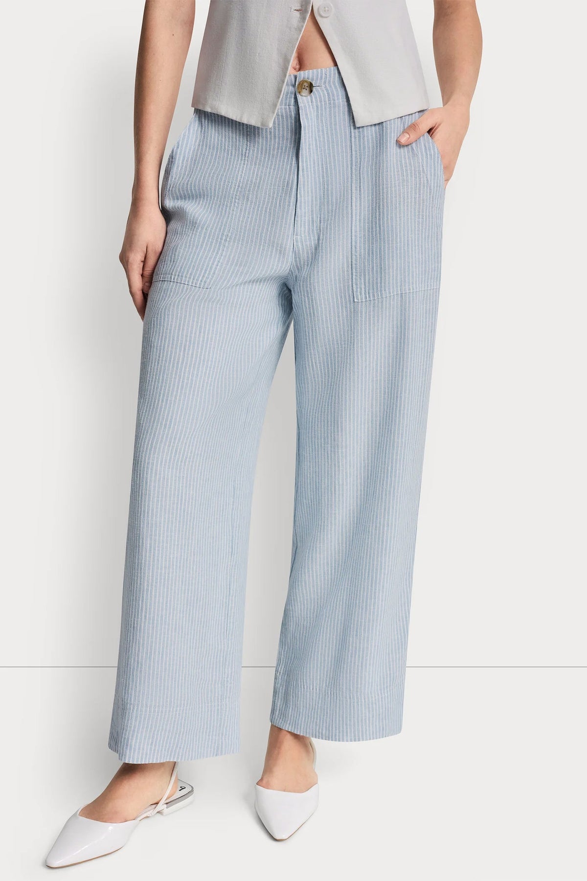 DKNY CROPPED WIDE LEG LINEN-BLEND PANTS