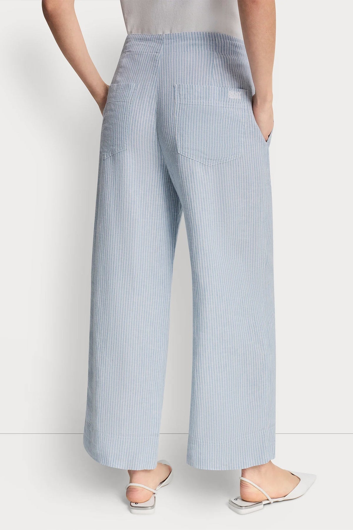 DKNY CROPPED WIDE LEG LINEN-BLEND PANTS