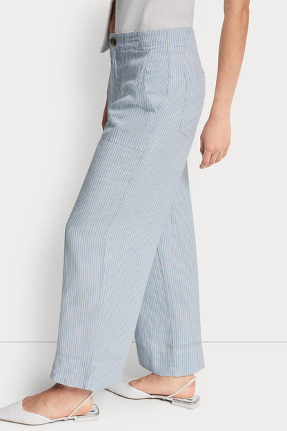 DKNY CROPPED WIDE LEG LINEN-BLEND PANTS