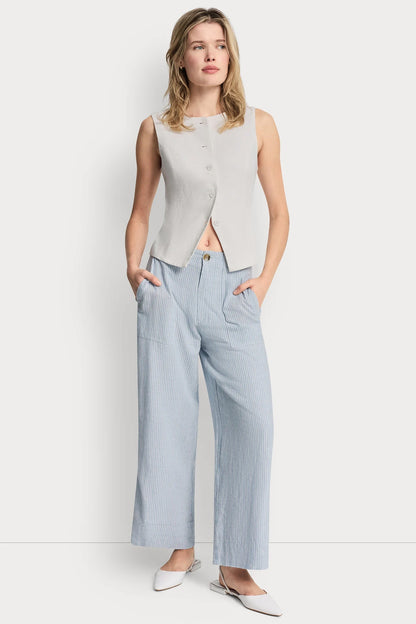 DKNY CROPPED WIDE LEG LINEN-BLEND PANTS