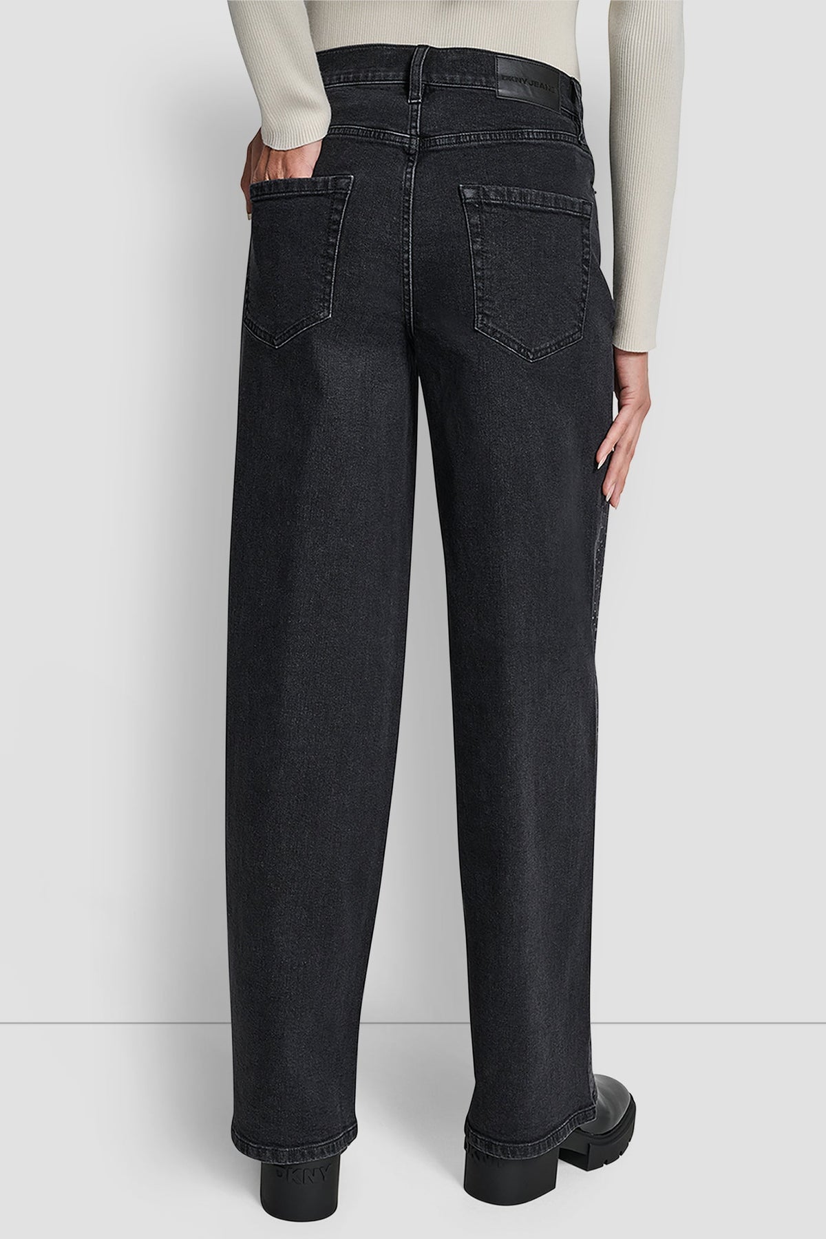 DKNY HIGH-RISE WIDE LEG WITH RHINESTONE EMBELLISHMENT