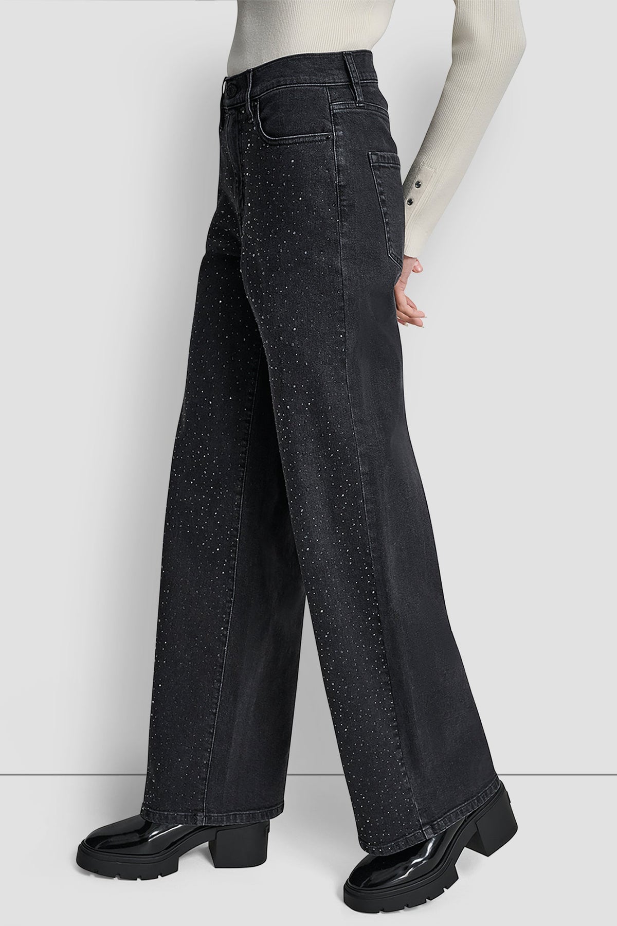 DKNY HIGH-RISE WIDE LEG WITH RHINESTONE EMBELLISHMENT