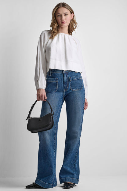 DKNY LINEN-BLEND RAGLAN SLEEVE BLOUSE