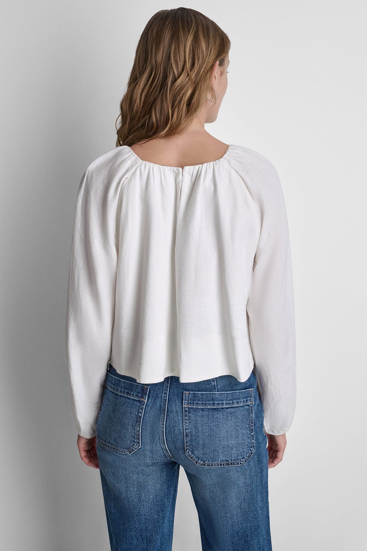 DKNY LINEN-BLEND RAGLAN SLEEVE BLOUSE