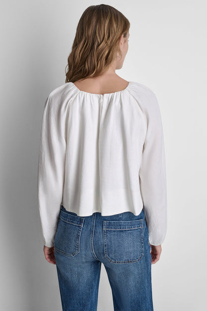 DKNY LINEN-BLEND RAGLAN SLEEVE BLOUSE