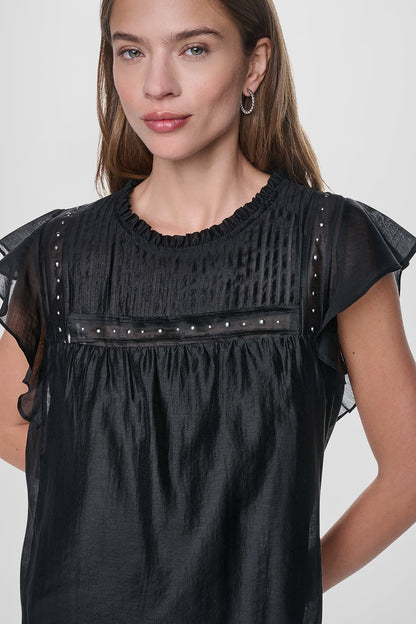 DKNY PLEATED STUDDED BLOUSE