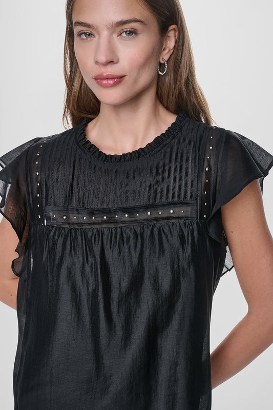 DKNY PLEATED STUDDED BLOUSE