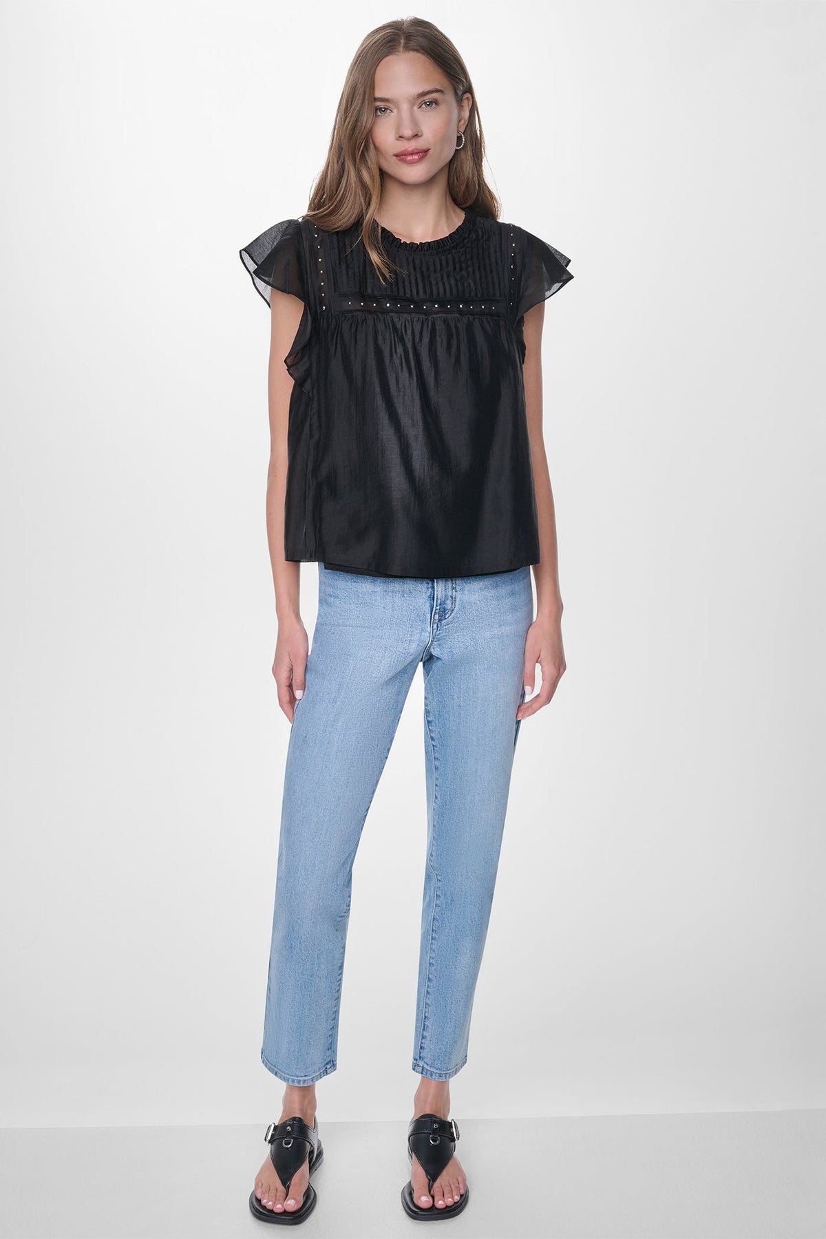 DKNY PLEATED STUDDED BLOUSE