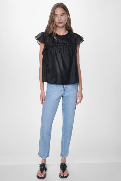 DKNY PLEATED STUDDED BLOUSE